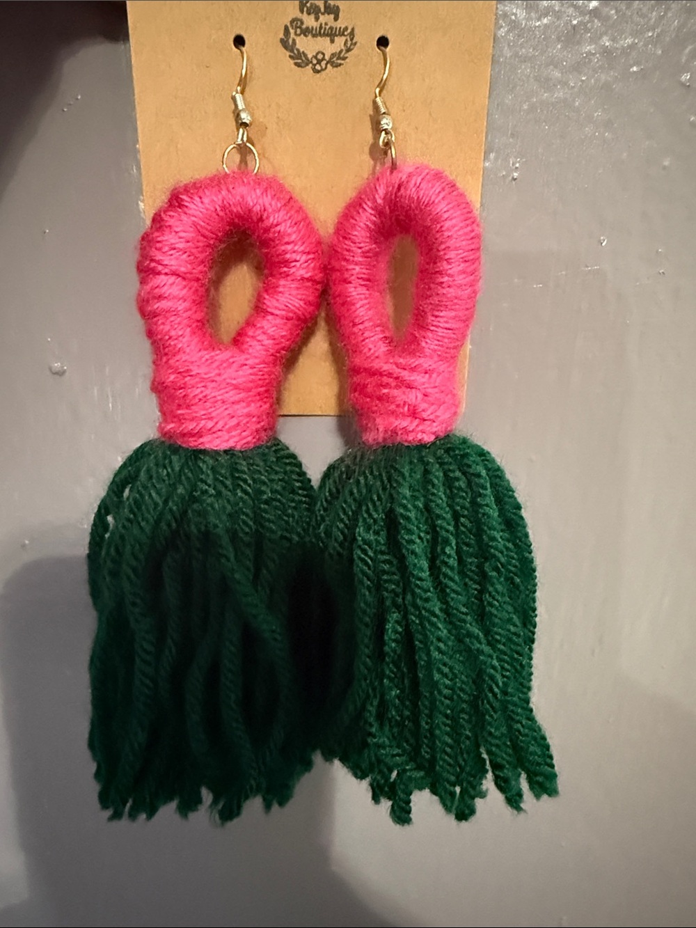 Handcrafted Pink and Green Tassel Drop Earrings